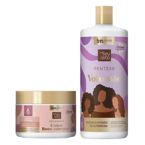Kit Creme de Pentear Volumão + Tratamento Hidro Reconstrutor Do Seu Jeito | bn.Cachos